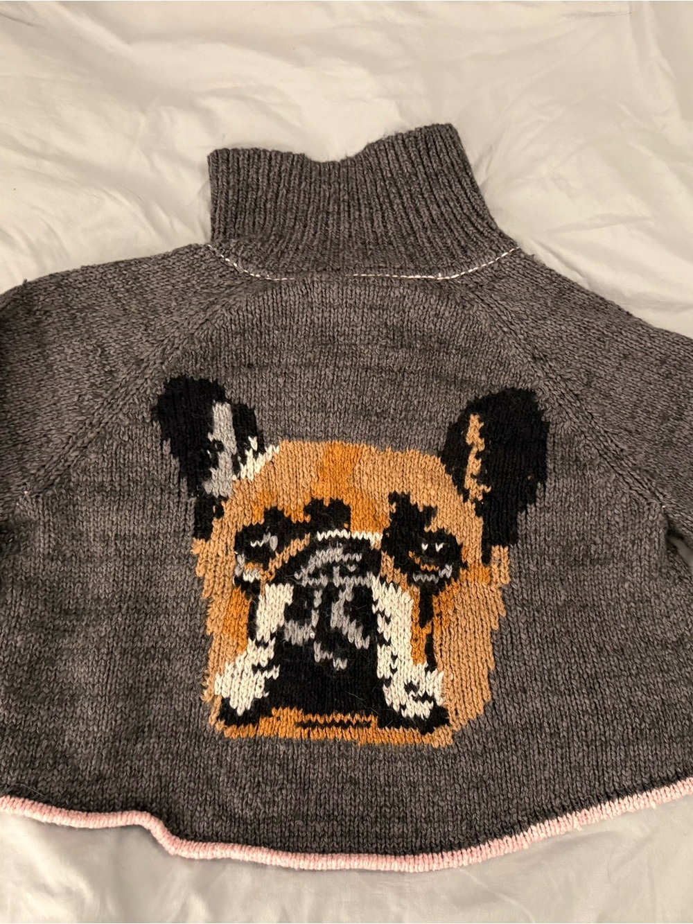 Anthropologie Pilcro Gray Knit Dog Sweater with French Bulldog Face